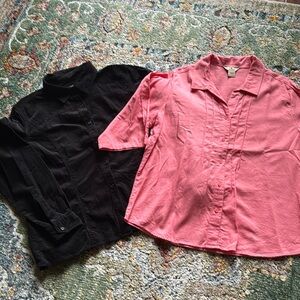 WOOLRICH WOMENS BUNDLE OF 2 BLOUSES IN SZ L…BLACK CORDUROY AND PEACH…PRE-OWNED!